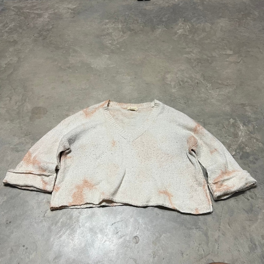 Anthropologie J Tie Dye V-Neck Sweater Cream Terracotta Knit Cropped LP